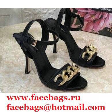 Dolce & Gabbana Heel 10.5cm Leather Chain Sandals Black 2021 - Click Image to Close